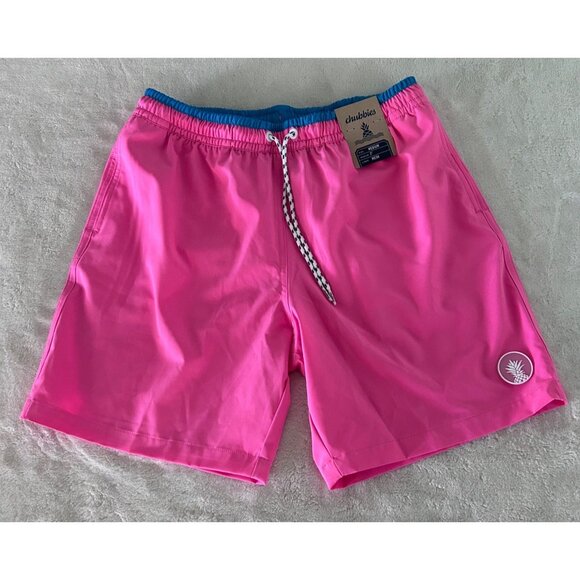 Chubbies Mens Pink Swim Shorts Medium 7" Inseam Mesh Liner & Back Zipper Pocket - Picture 1 of 5